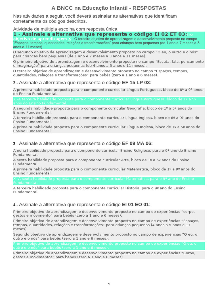 Códigos da BNCC na Educação Infantil | PDF | Pré-escola | Aprendizado