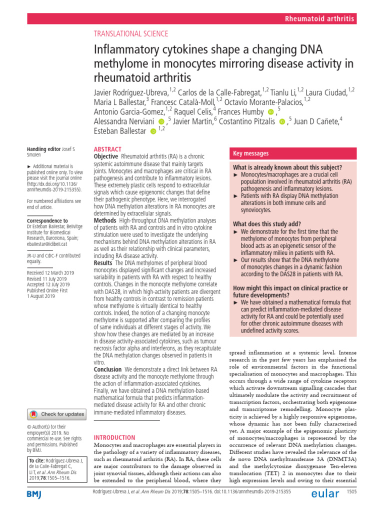 Rodriguez Ubreva 2019 Inflammatory Cytokines Shape A Chan | PDF ...