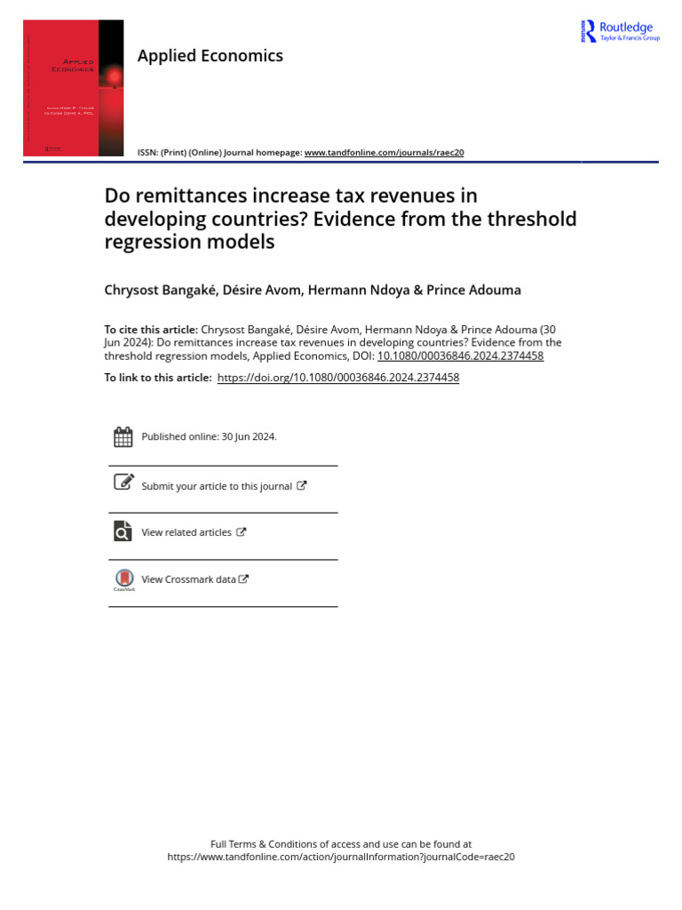 Do Remittances Increase Tax Revenues in Developing Countries Evidence ...