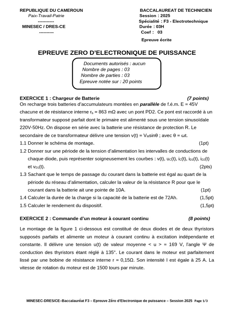 Épreuve Zéro Électronique Puissance Bac F3 | PDF | Électronique ...
