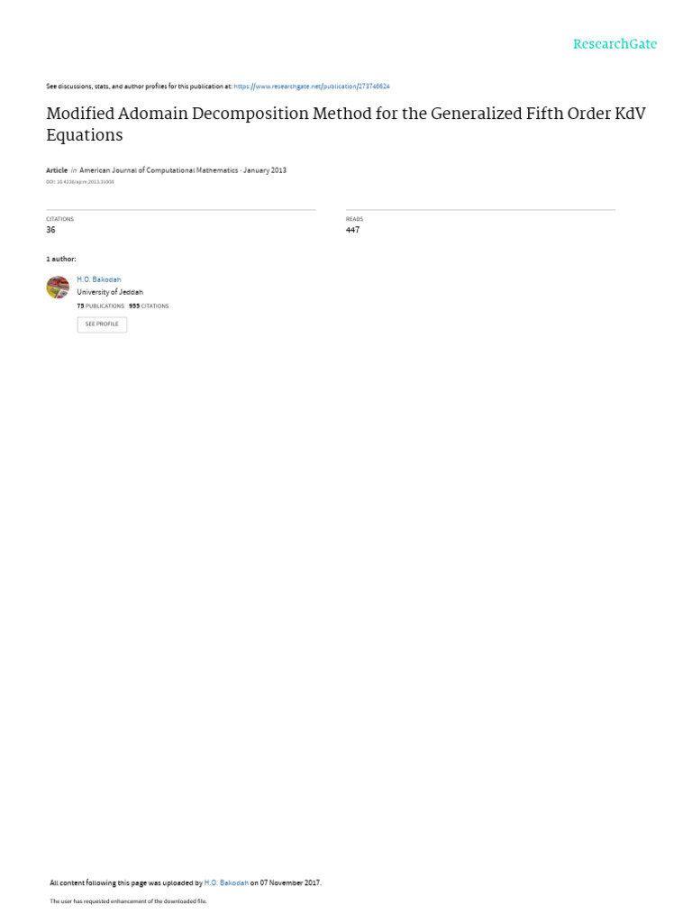 Modified Adomain Decomposition Methodforthe Generalized Fifth Order KD ...