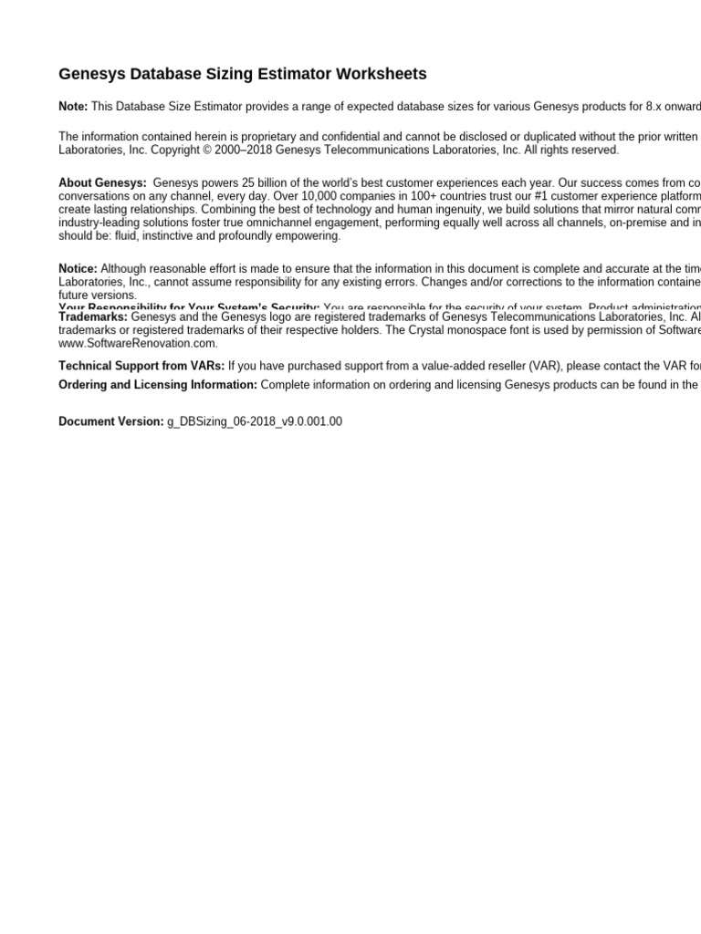 Genesys Database Size Estimator Guide | PDF | Virtual Machine ...