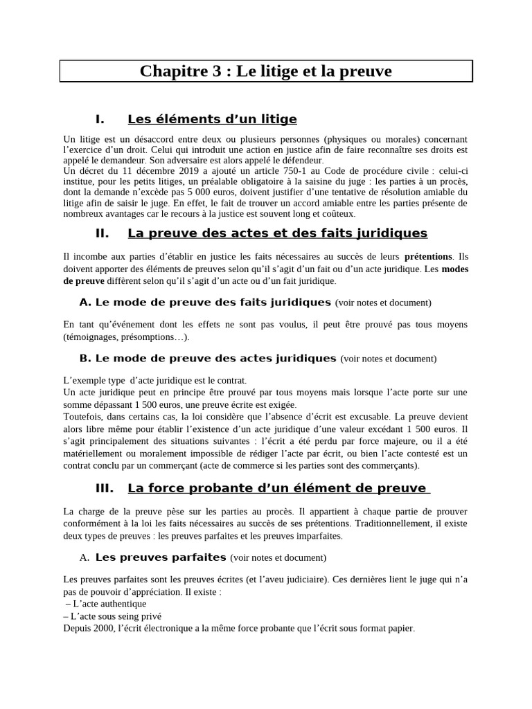 Chapitre 3 - Le Litige Et La Preuve | PDF | Justice | Crime et violence
