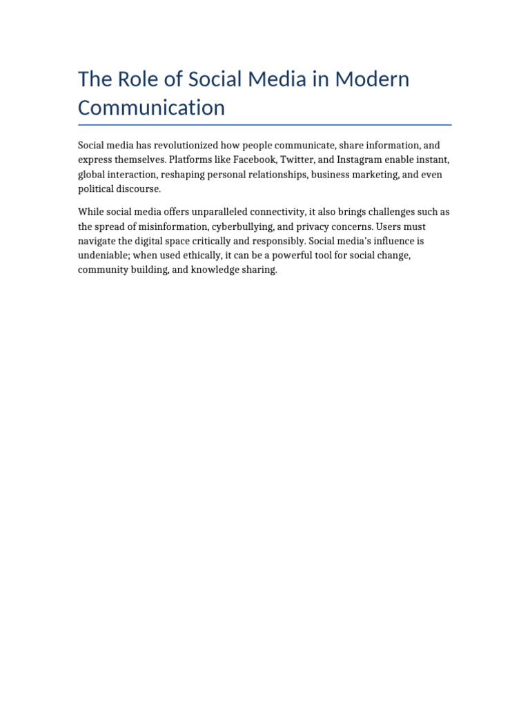 The Role of Social Media in Modern Communication | PDF