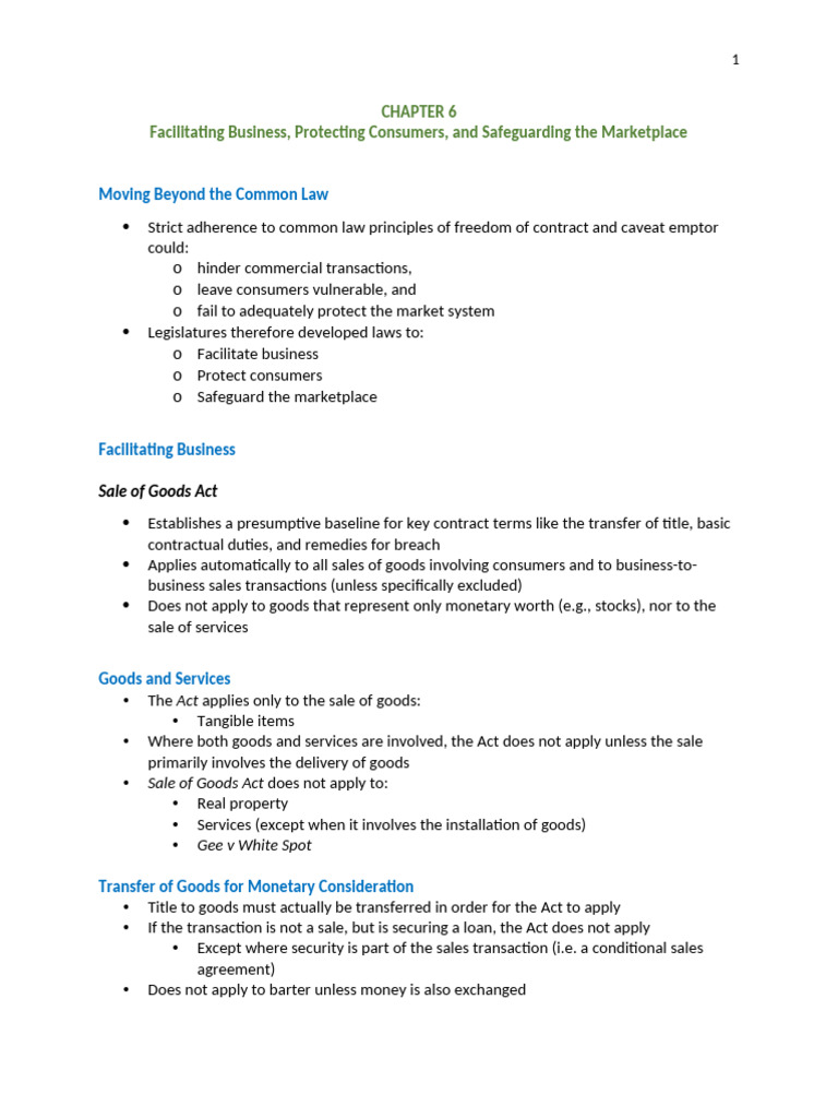 MOS 2275 - Chapter 6 - Student Notes | PDF | Damages | Consumer Protection