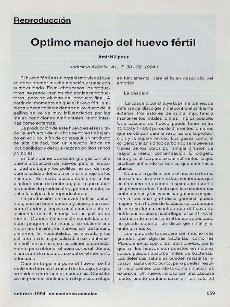Optimo Manejo Del Huevo Fertil | PDF | Huevo | Pollo