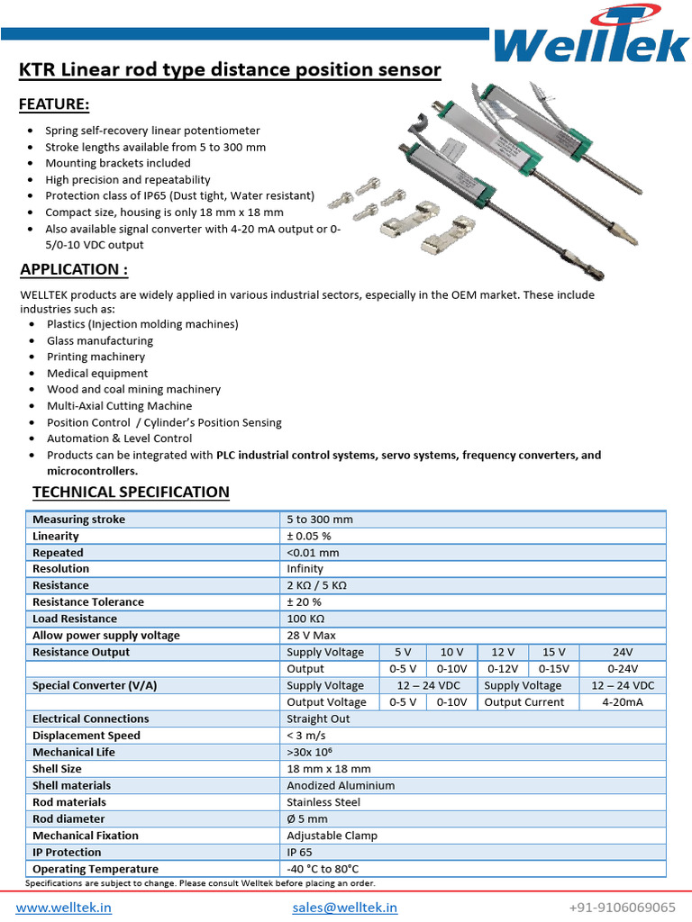 KTR Linear Position Sensor Overview | PDF | Sensor | Machines