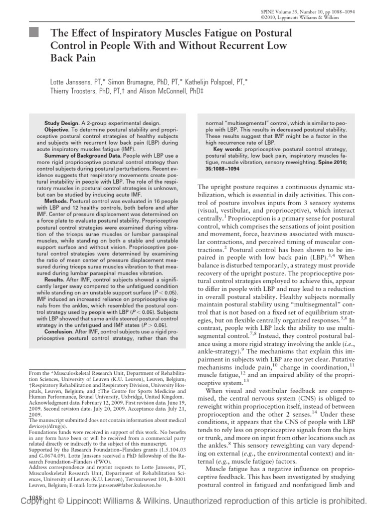 Inspiratory Muscle Fatigue and Posture | PDF | Balance (Ability) | Root ...