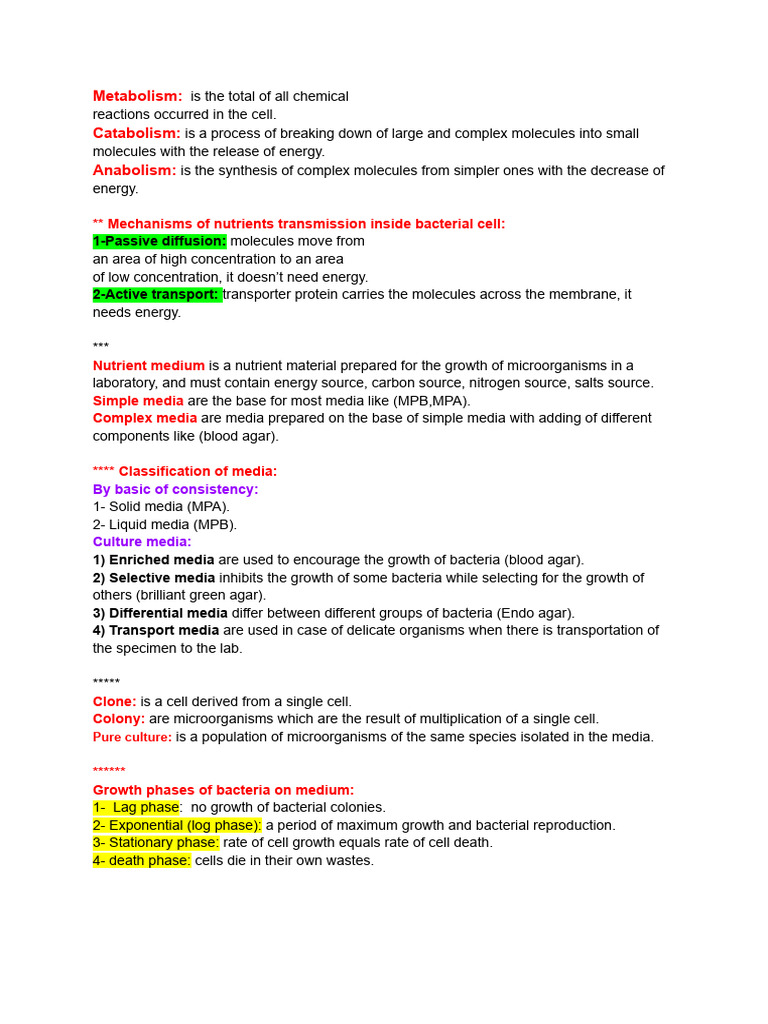 Bacterial Metabolism and Culture Media Guide | PDF | Bacteria | Growth ...