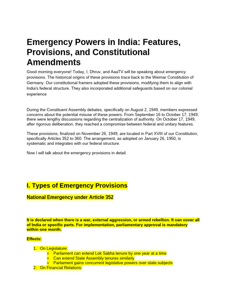Understanding Emergency Powers in India | PDF | State Of Emergency ...
