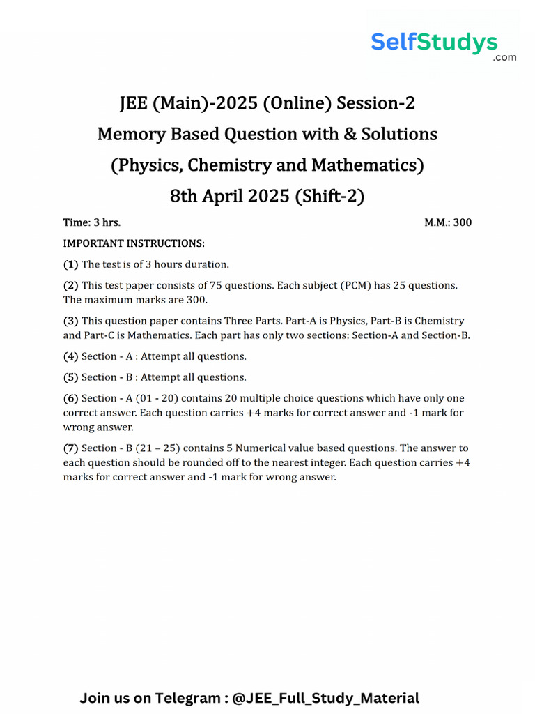 JEE Main 2025 - 8th April (Shift-2) | PDF