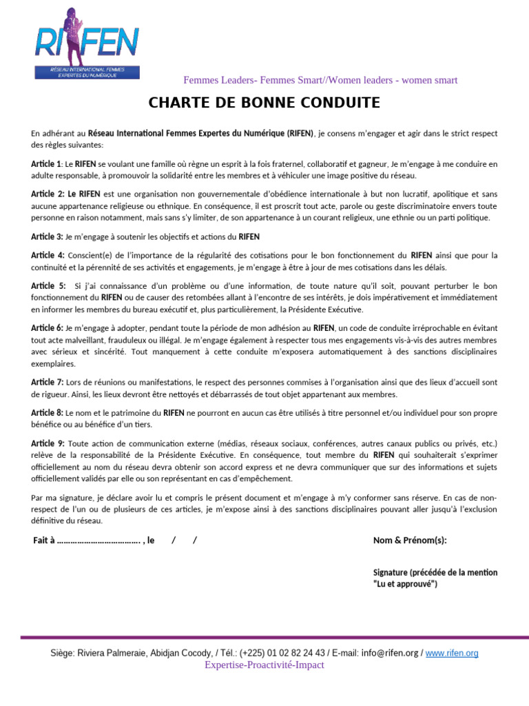 Charte de Bonne Conduite RIFEN | PDF