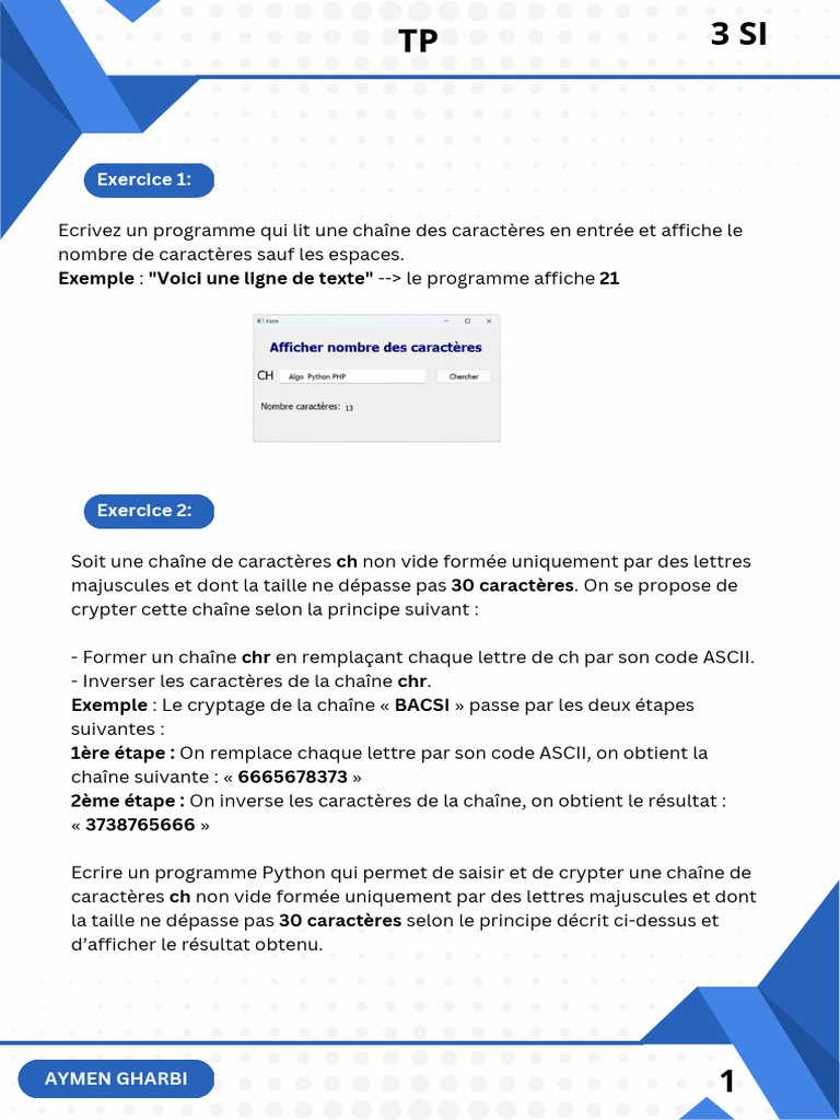 Exercices Python : Chaînes et Tableaux | PDF