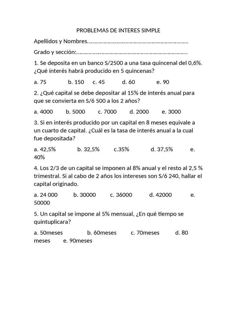 Problemas de Interés Simple Resueltos | PDF