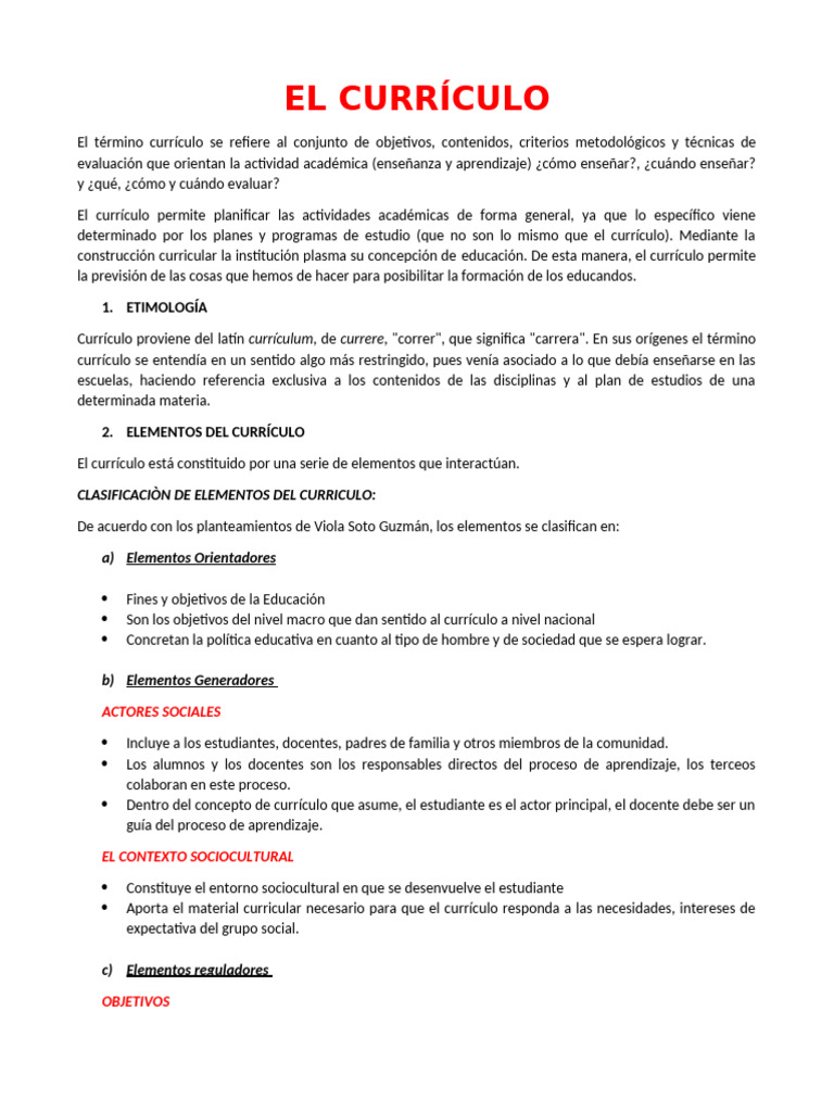 Elementos y características del currículo educativo | PDF | Plan de ...