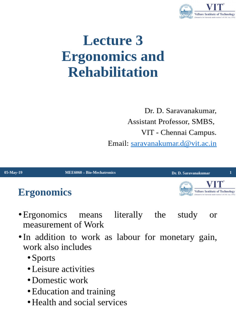 Lecture 3 - Ergonomics and Rehabliation | PDF | Employment | Psychology