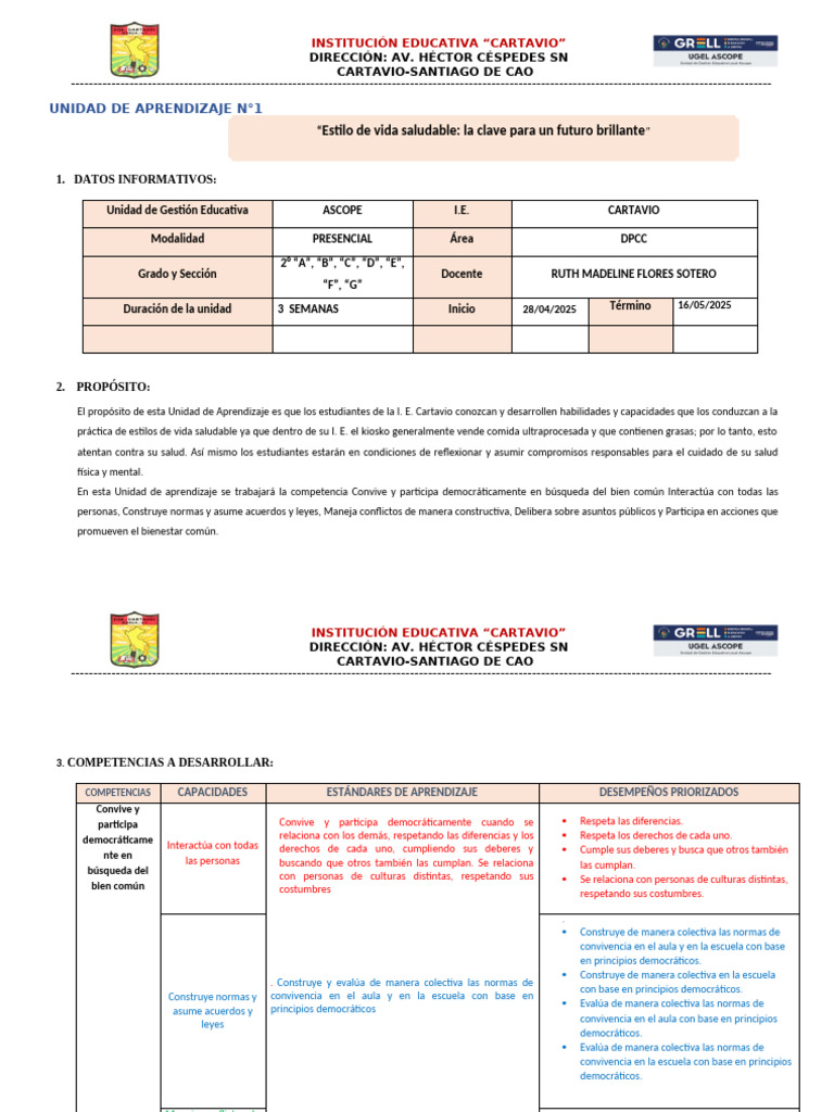 UNIDAD DE APRENDIZAJE N°02. 2°año 2025 (1) | PDF | Aprendizaje | Bien común