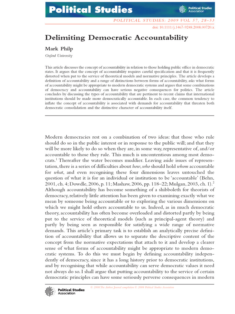 Philp 2009 Delimiting Democratic Accountability | PDF | Accountability ...