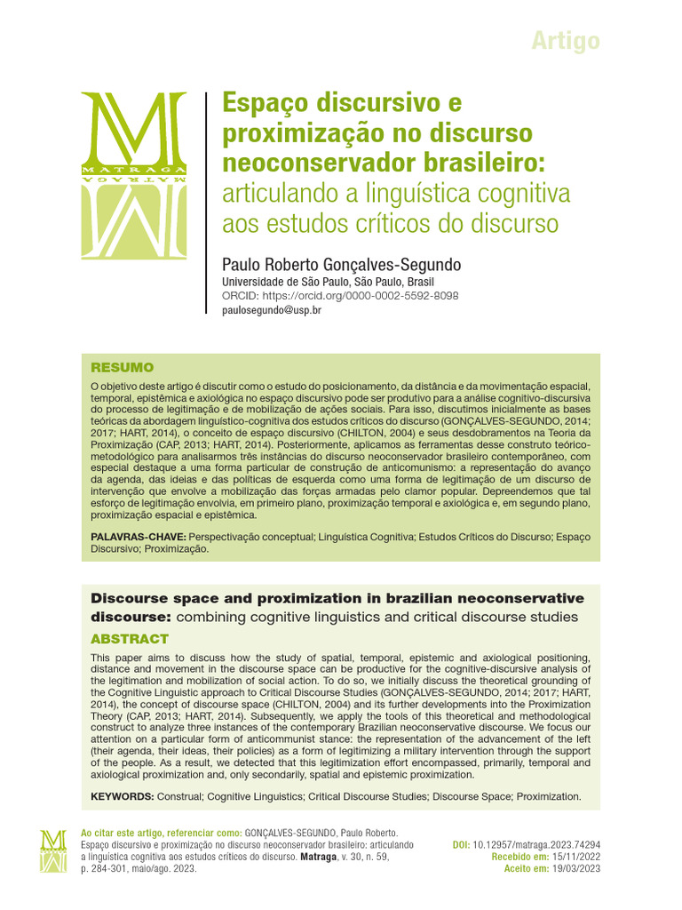 Proximização no Discurso Neoconservador | PDF | Discurso | Experiência