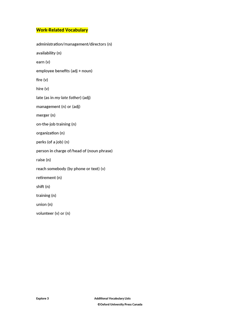 Vocab Work Related | PDF