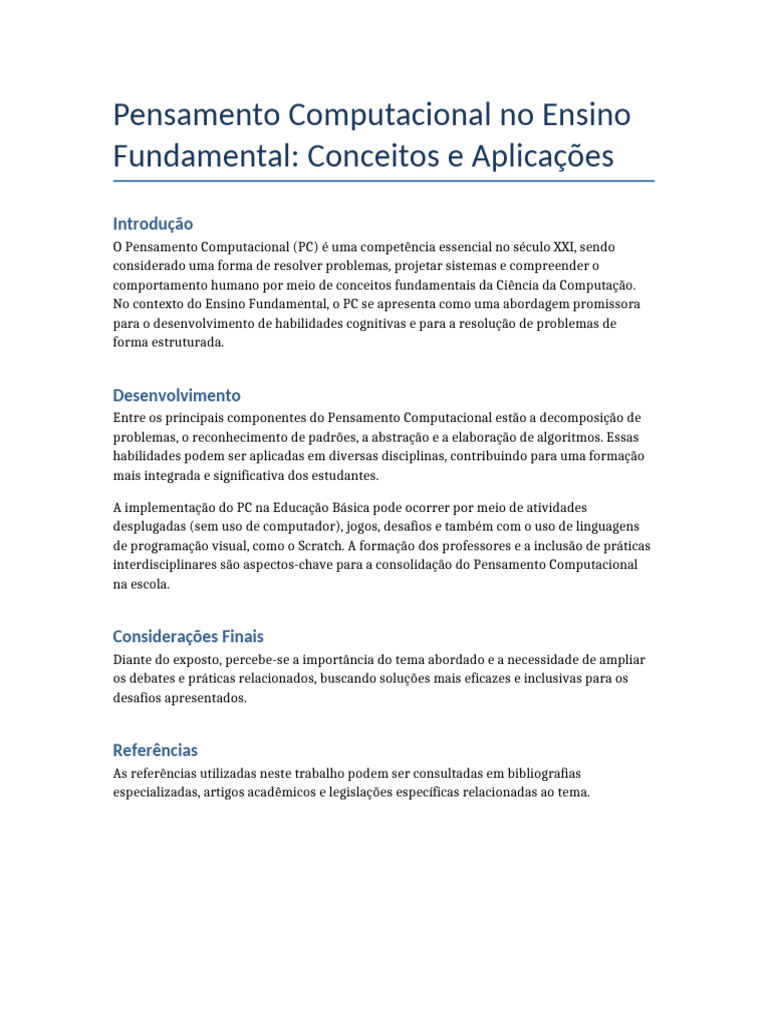 Pensamento Computacional no Ensino Fundamental | PDF