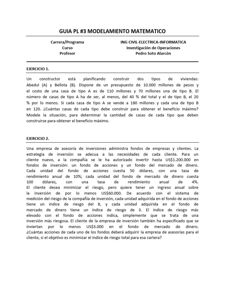 Modelamiento Matemático en PL 2025 | PDF | Presupuesto | Inversiones