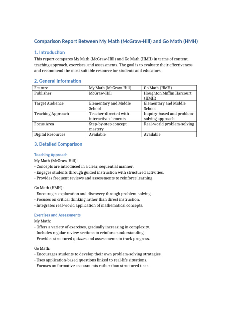 Comparison_Report_MyMath_vs_GoMath | PDF | Mathematics | Education Theory