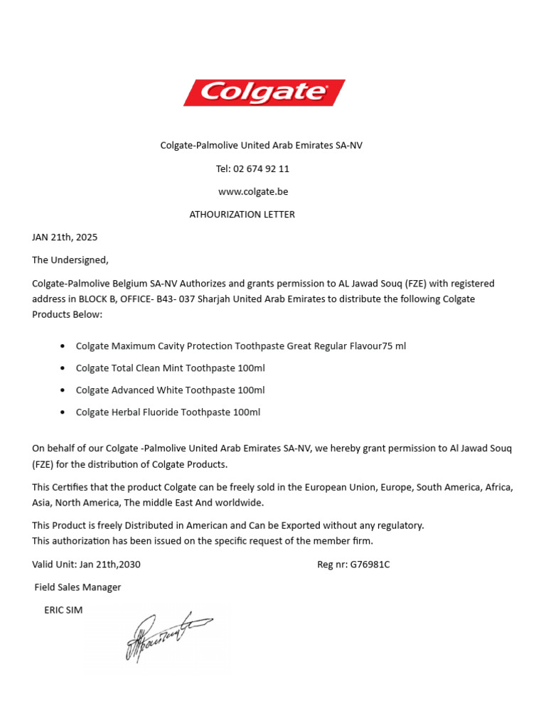 Colgate-Palmolive UAE Distribution Authorization | PDF