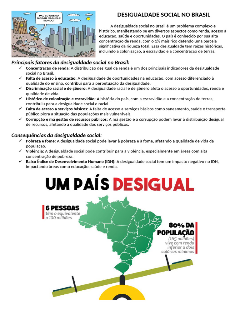 Desigualdade Social no Brasil: Causas e Efeitos | PDF | Desigualdade ...