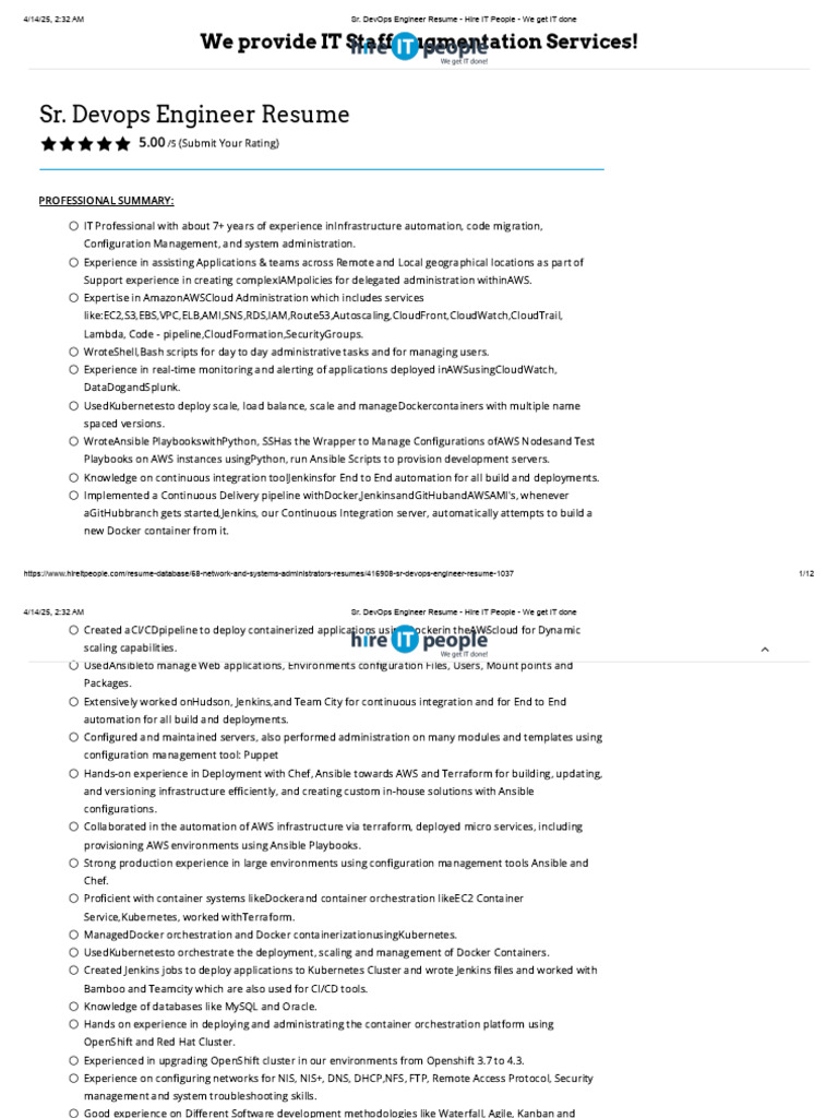 7-Year Experienced DevOps Engineer Resume | PDF | File Transfer ...