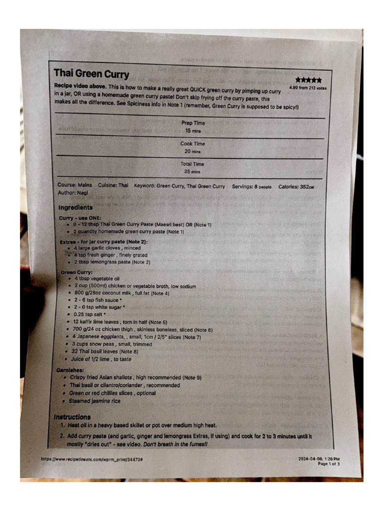 Thai Green Curry | PDF