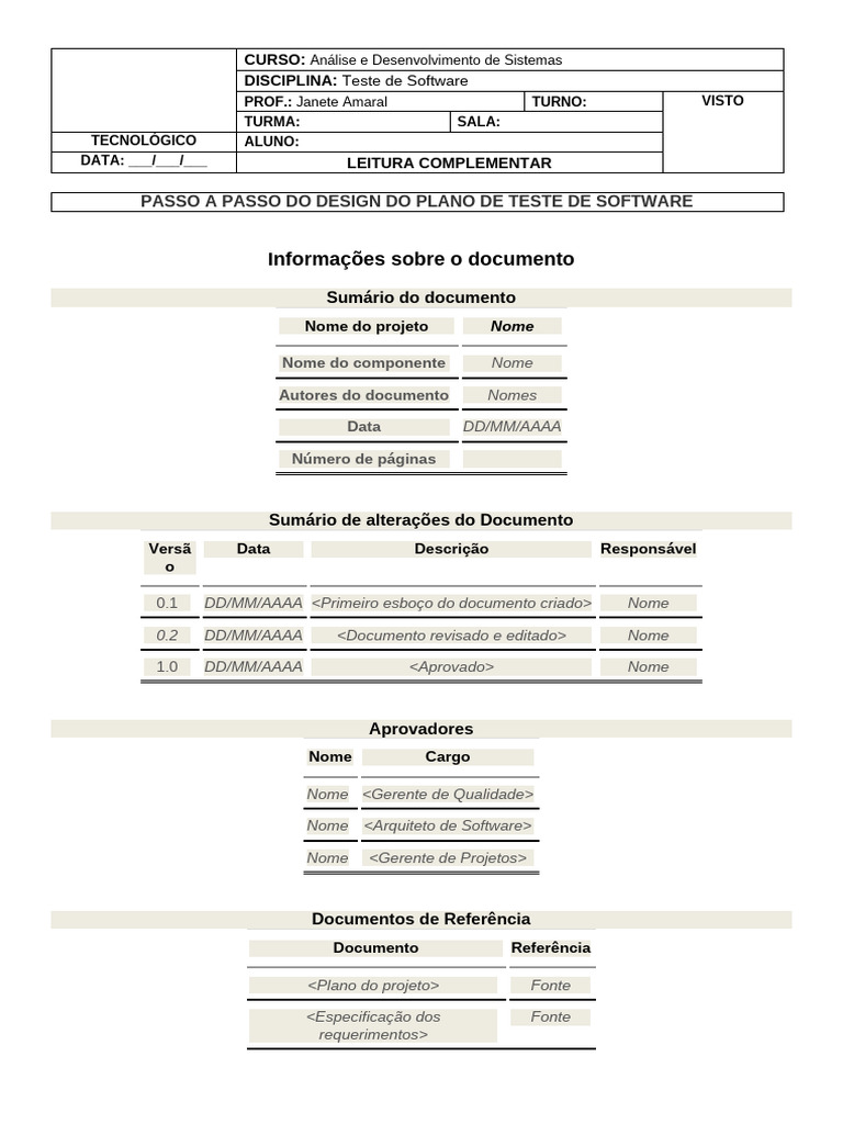 Design do Plano de Teste de Software | PDF | Testes de software | Programas