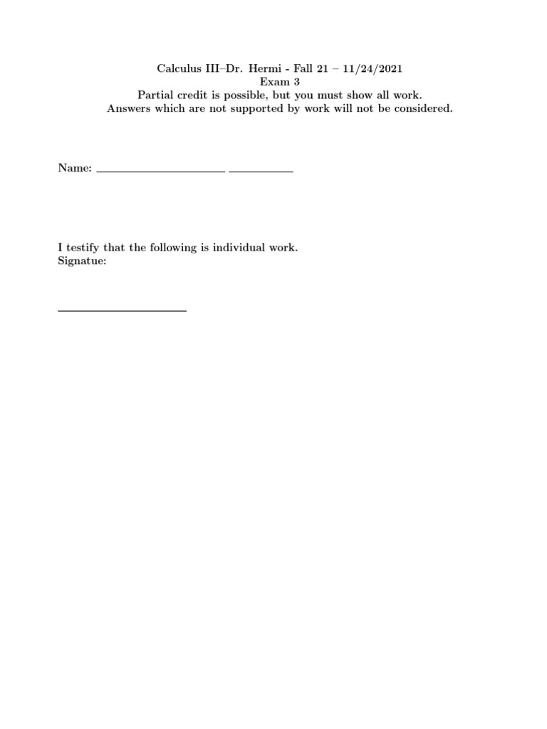 Calculus III Exam 3 Problems | PDF | Mathematical Analysis | Calculus