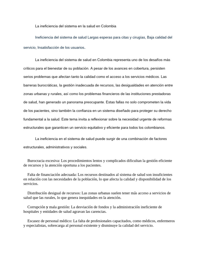 Ineficiencia del Sistema de Salud en Colombia | PDF | Hospital ...