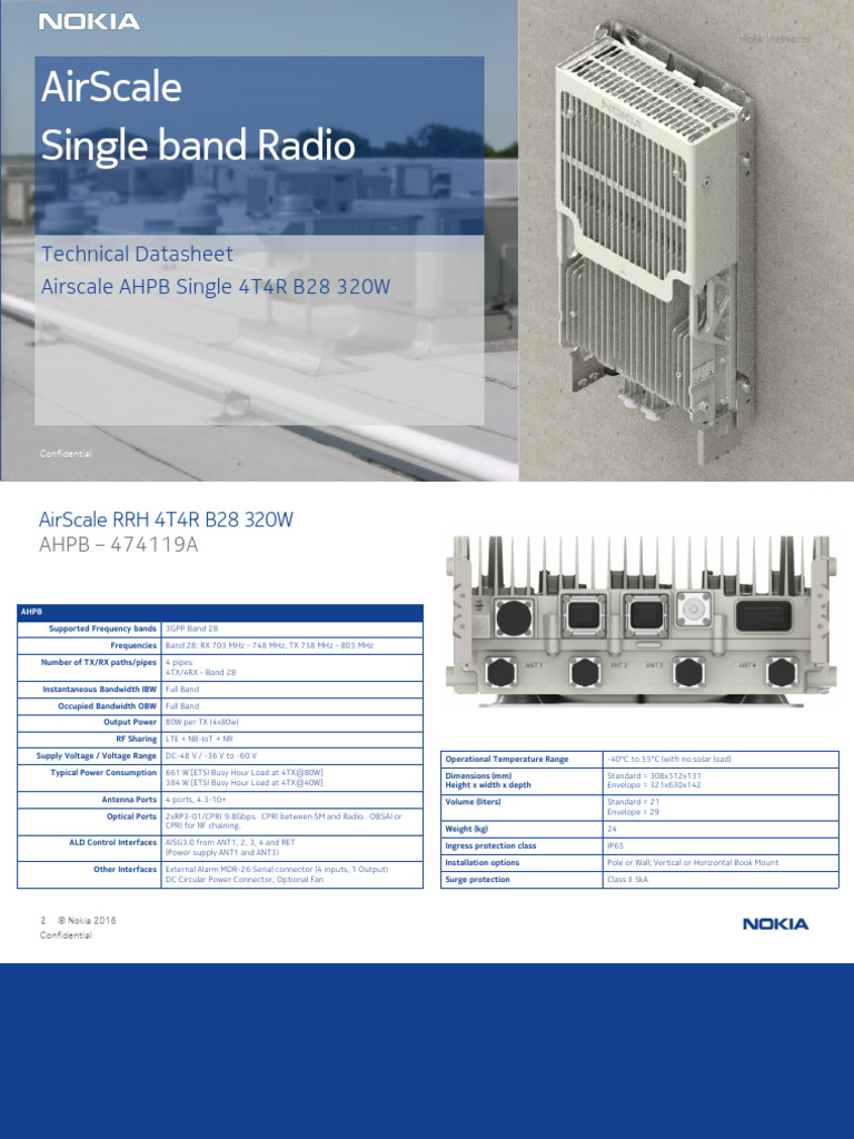 Nokia AirScale AHPB 4T4R B28 Datasheet | PDF | Power Supply ...