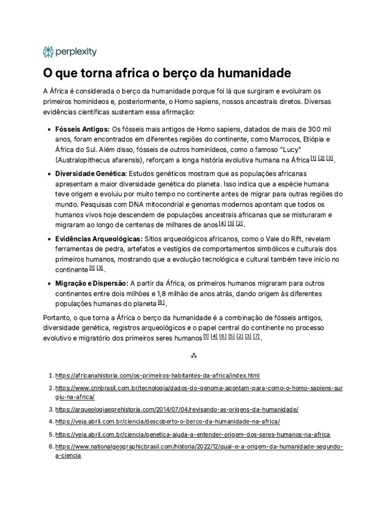 O Que Torna Africa o Berço Da Humanidade | PDF | Humano | Evolução