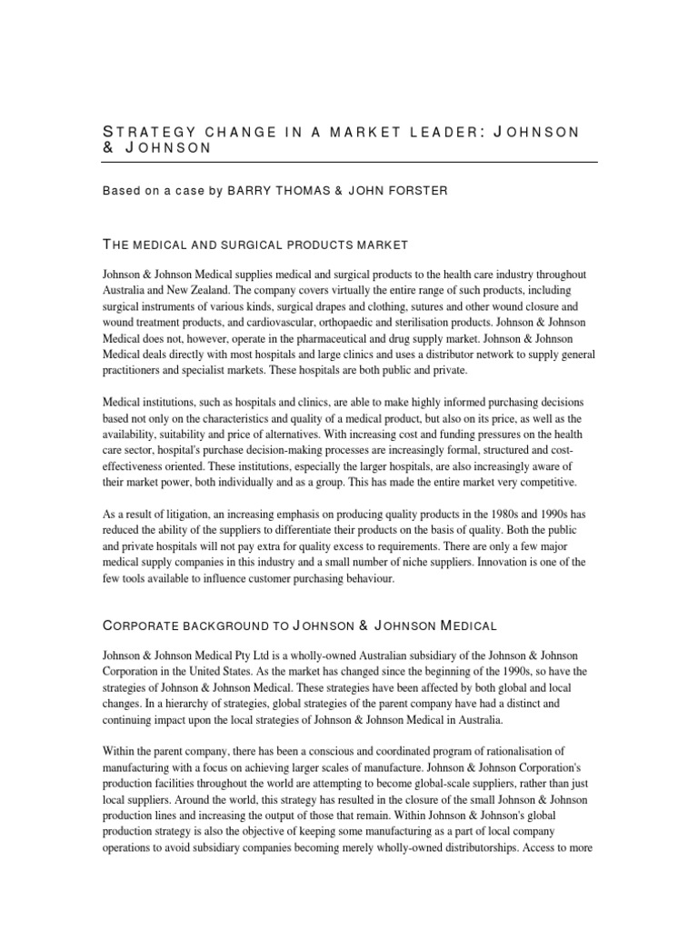 J&J Case PDF Johnson & Johnson Strategic Management