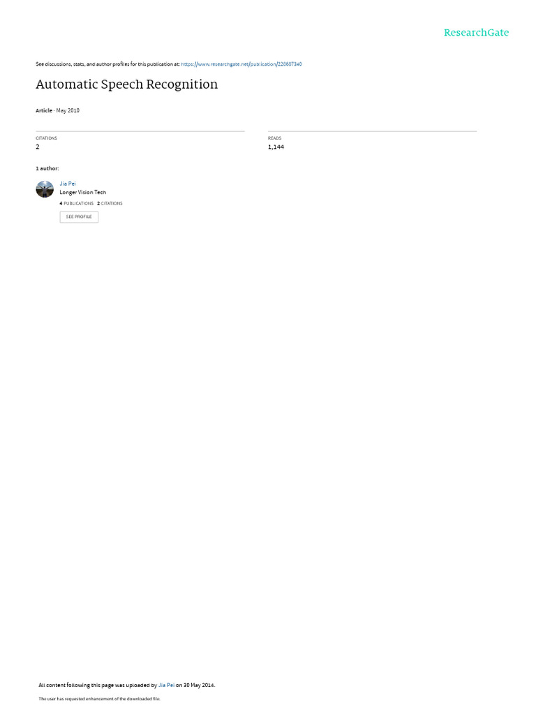Automatic Speech Recognition 2 | PDF | Speech Recognition | Sampling ...