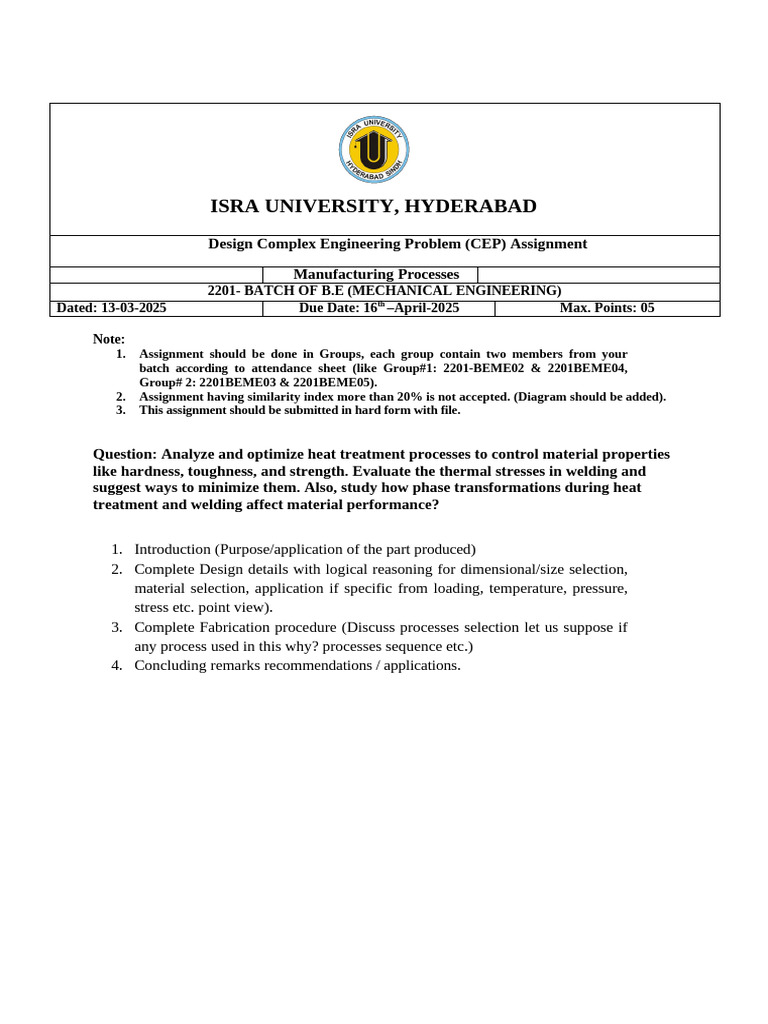 Manufacturing Process Cep, 2201 Batch, Assignment 2 | PDF