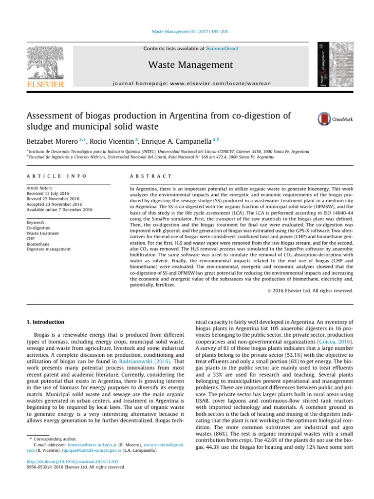 1 s2.0 S0956053X16306948 Main | PDF | Biogas | Life Cycle Assessment
