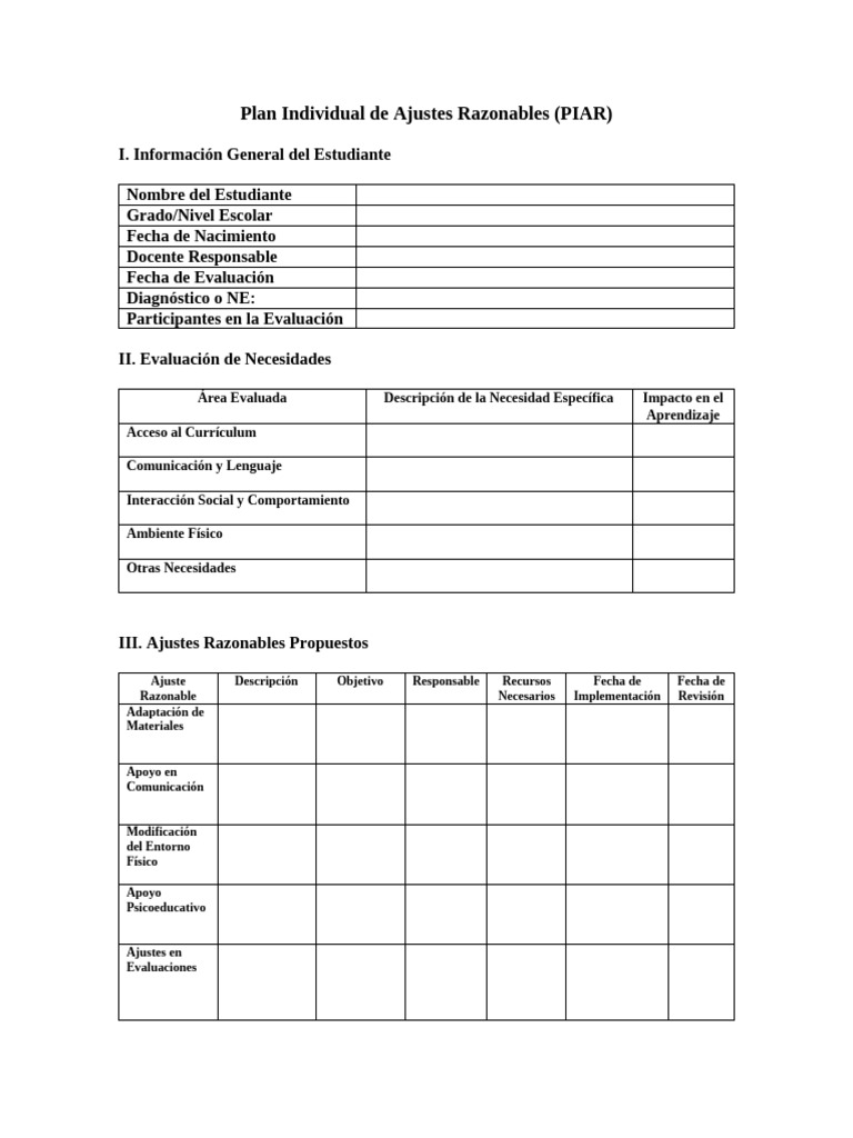 Plan de Ajustes Razonables para Estudiantes | PDF