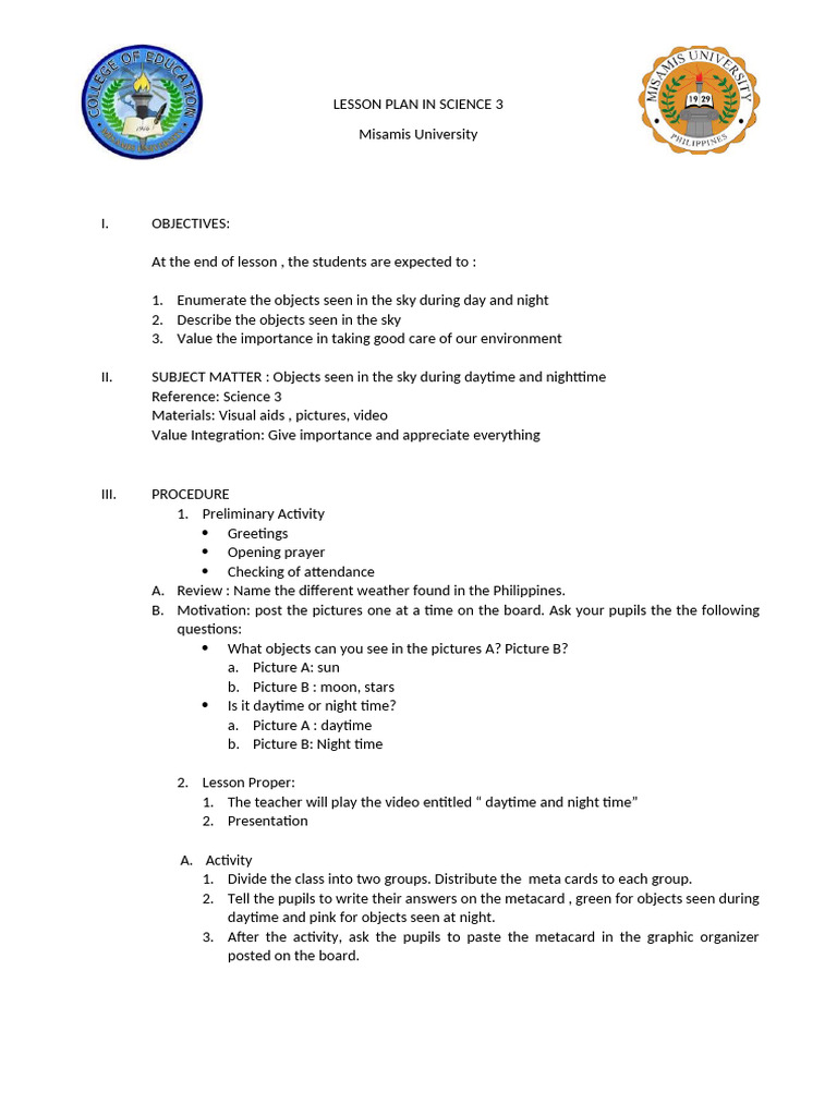 Lesson Plan in Science 3 | PDF | Sky | Astronomy