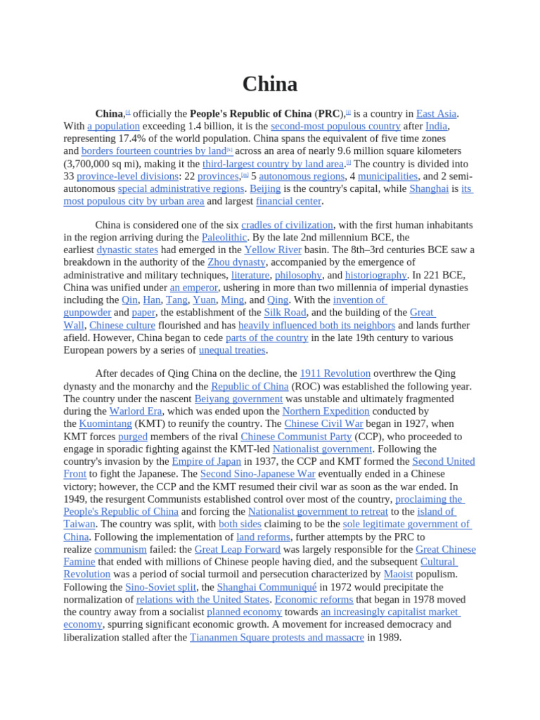 Overview of China: History and Economy | PDF | China | World Politics