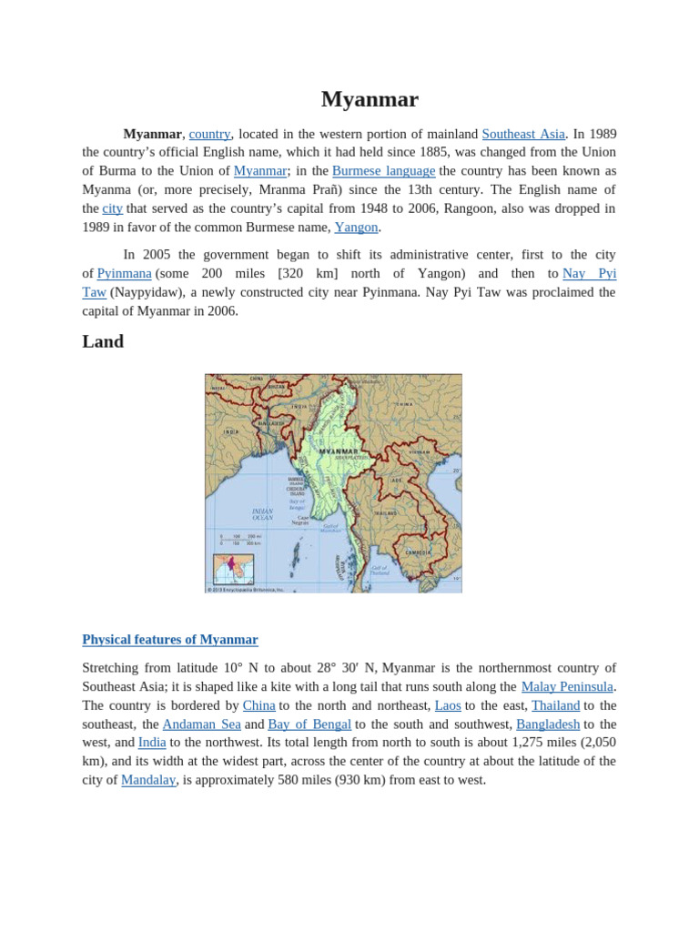 Physical Features of Myanmar | PDF | Myanmar | Earth Sciences