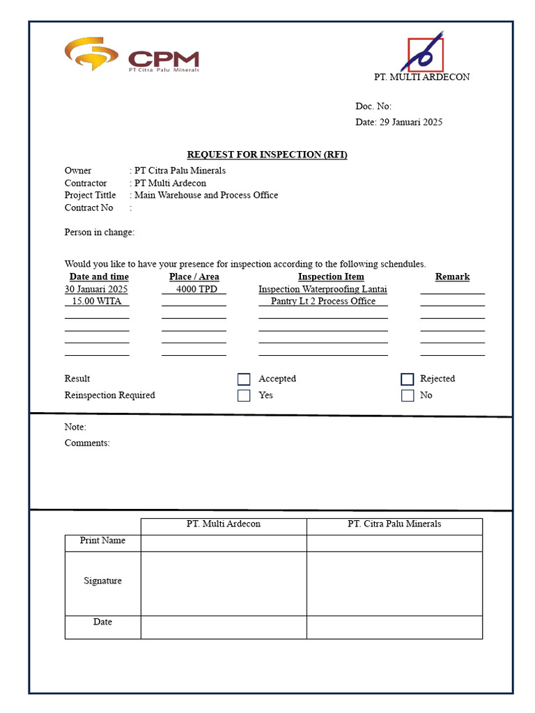 Waterproofing Inspection RFI Report | PDF | Building Technology | Materials