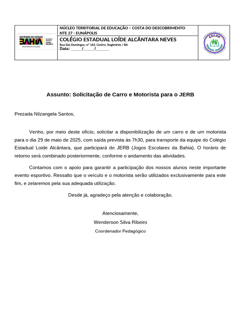 Solicitação de Transporte para JERB 2025 | PDF