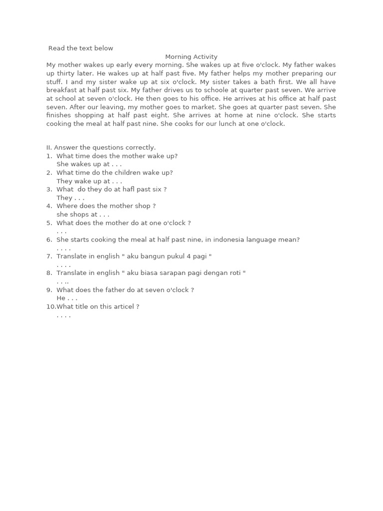 Morning Routine and Activities | PDF