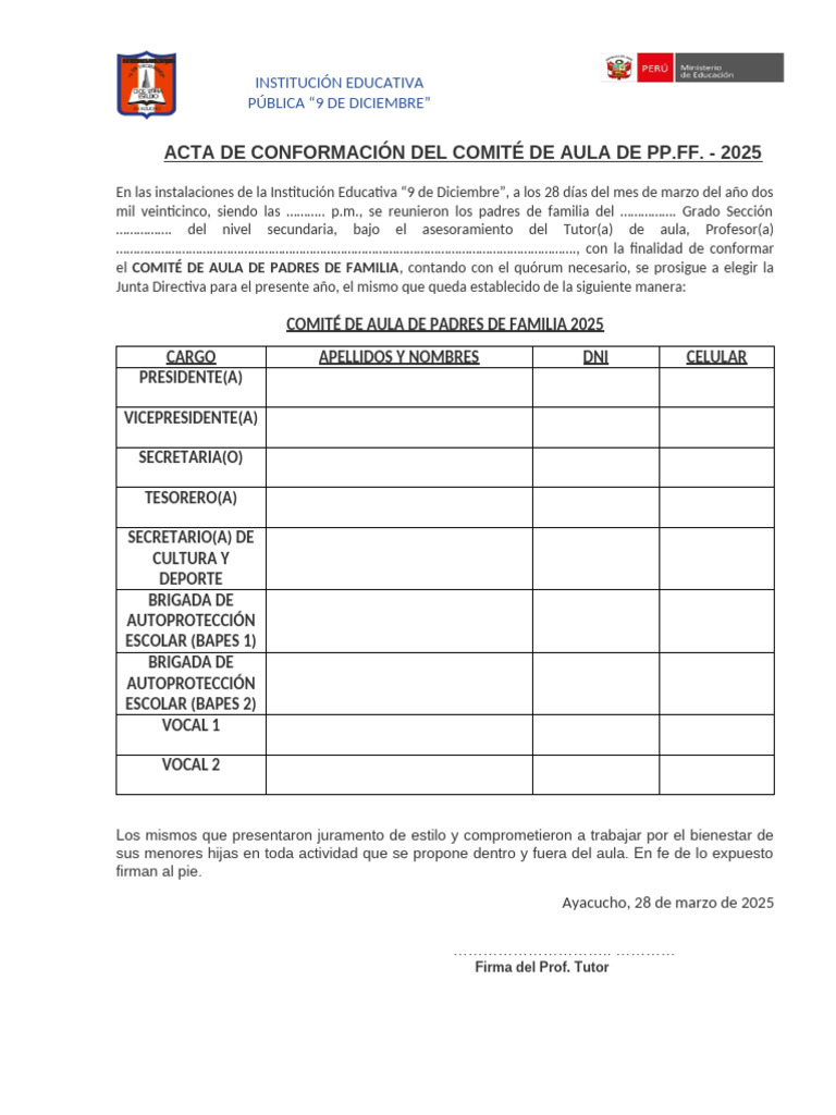 Acta Comite de Aula PP - Ff. | PDF