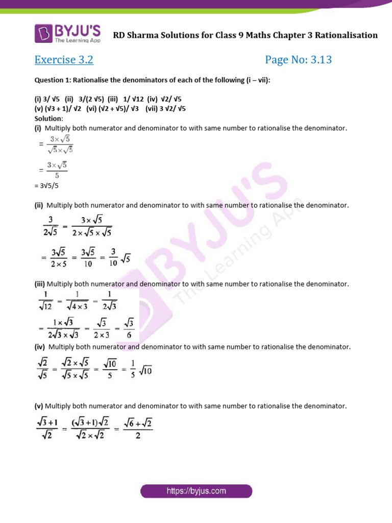 RD Sharma Jan2021 Solution Class 9 Maths Chapter 3 Exercise 3.2 | PDF ...