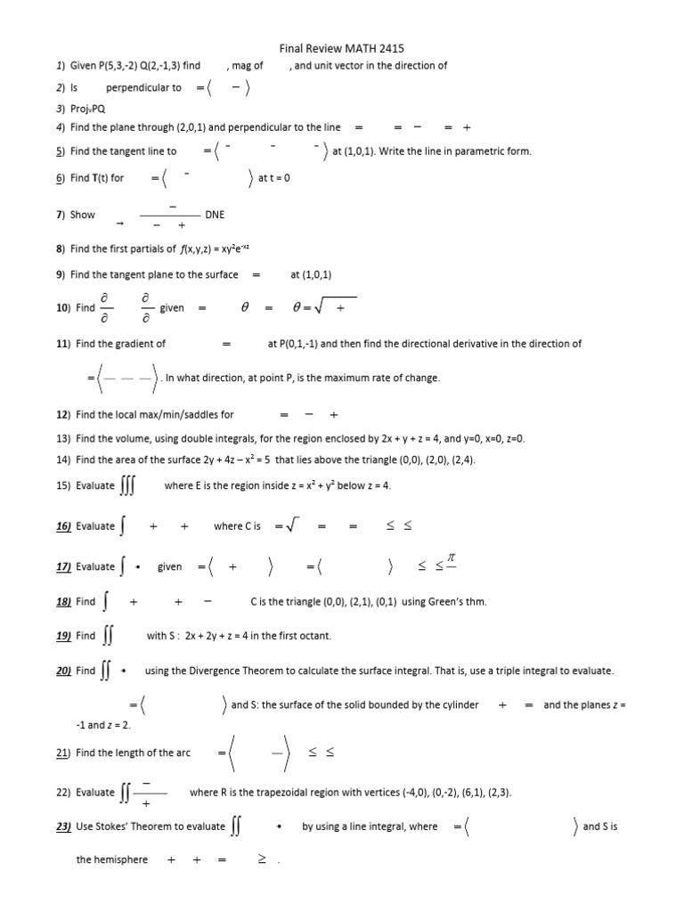 Final Review MATH 2415 | PDF | Derivative | Integral